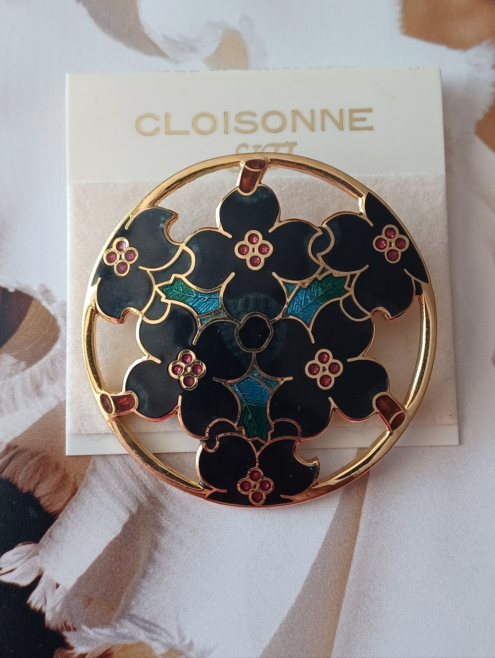 Vintage New Old Stock Cloisonne Floral Brooch  💫